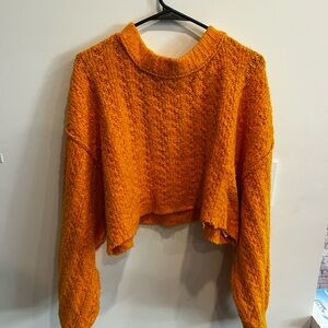 Urban Outfitters Bright Orange Cropped Cable Turtleneck Sweater